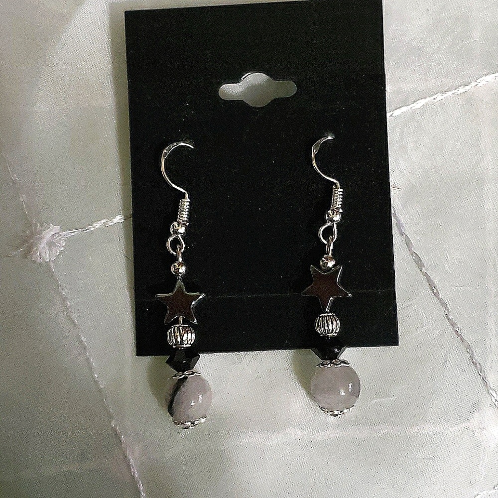 Snowflake Agate Hematite Star Earrings